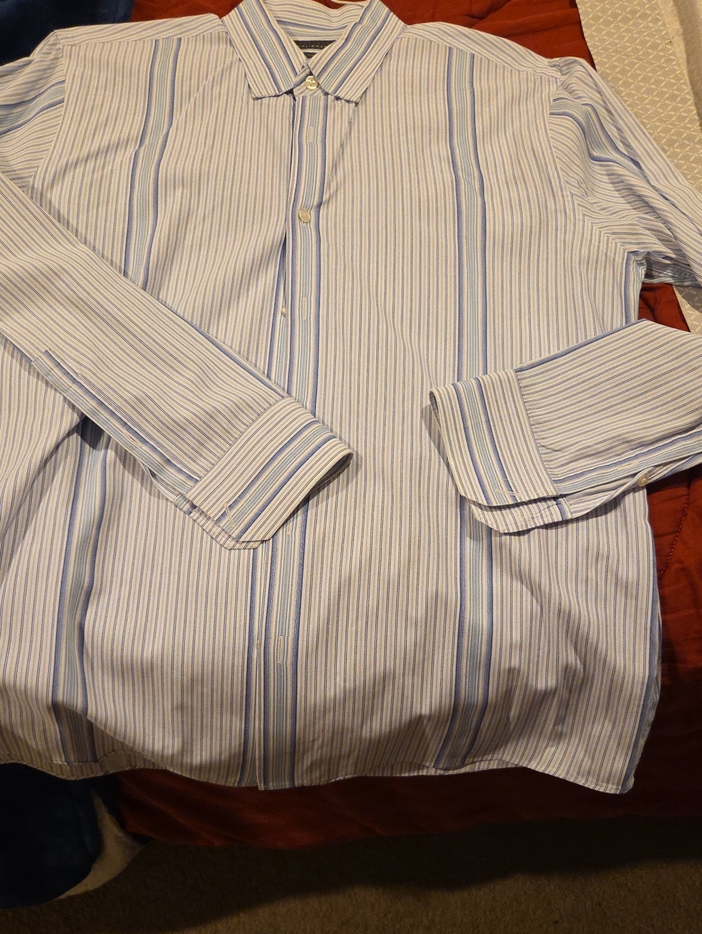 C2 by Calibrate Blue and White Striped Dress Shirt Size L.